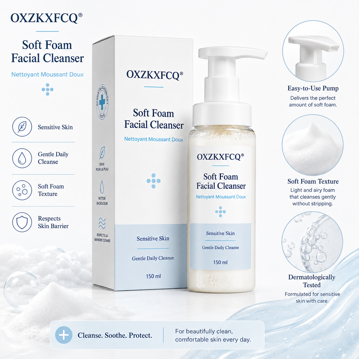 OXZKXFCQ® Nettoyant visage mousse douce