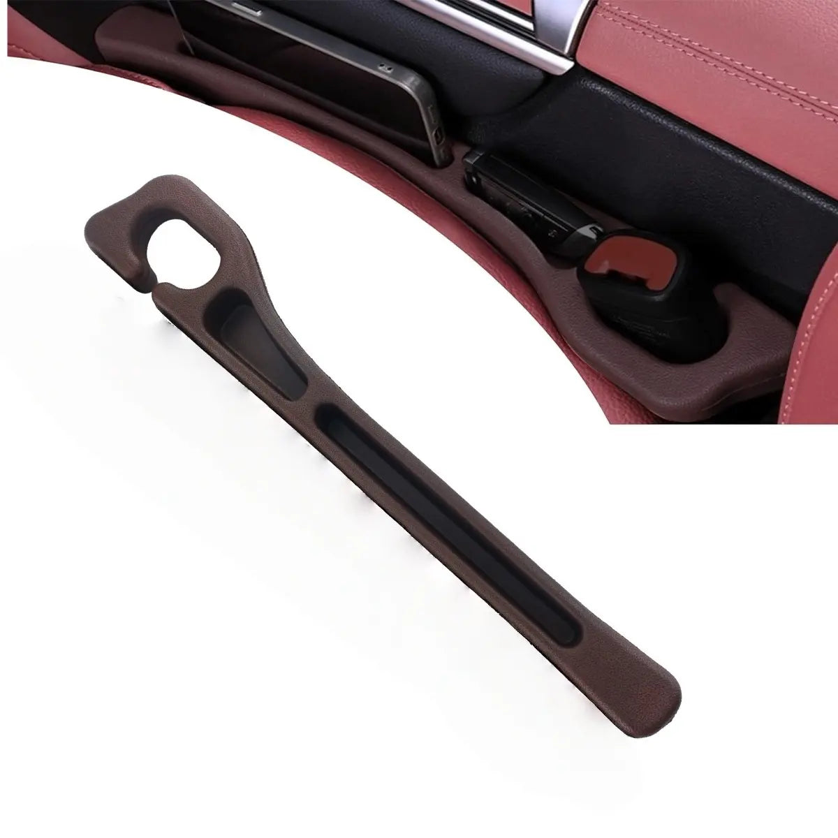 Organisateur de voiture en cuir PU pour combler l'espace entre les sièges – Pochette de rangement étanche (Marron/Noir)