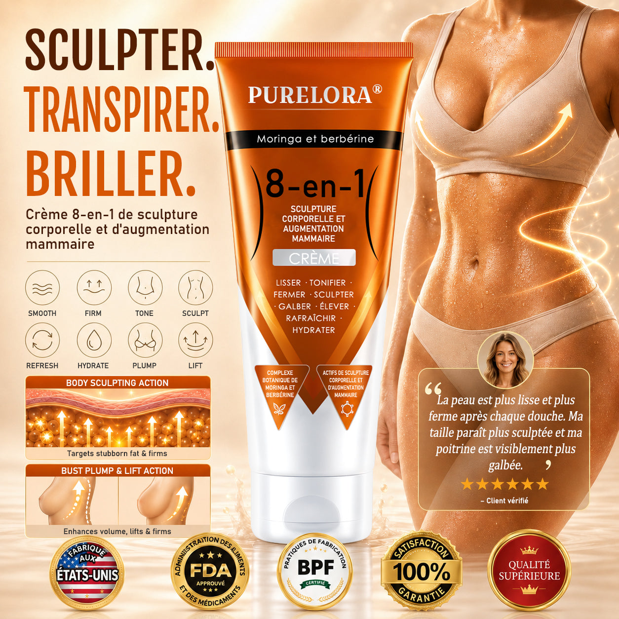 𝐎𝐟𝐟𝐢𝐜𝐢𝐚𝐥 𝐁𝐫𝐚𝐧𝐝 𝐒𝐭𝐨𝐫𝐞 |PURELORA® Moringa & Berberine 8-in-1 Body Sculpting & Bust Plumping Cream Smooth · Firm · Tone · Sculpt · Refresh · Hydrate · Plump · Lift