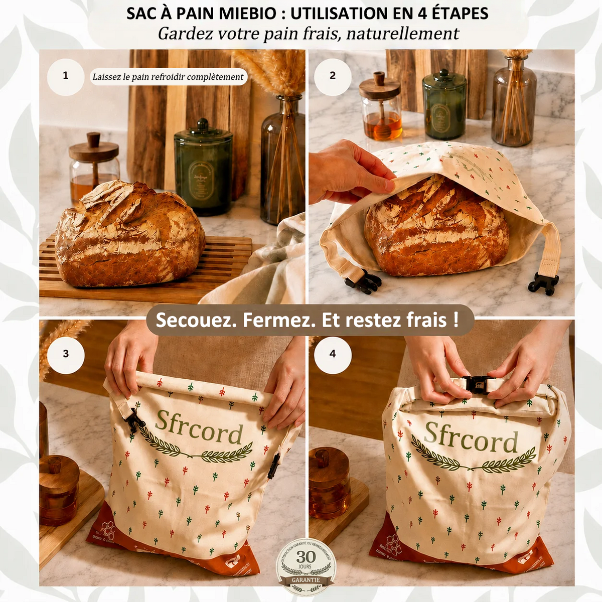 Sac à Pain Premium en Coton 100% et Cire d'Abeille