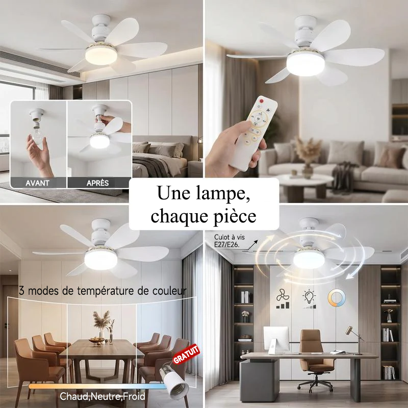 ⚡ Ventilateur lampe E27 2-en-1 avec LED & télécommande – fraîcheur et éclairage pour les journées chaudes