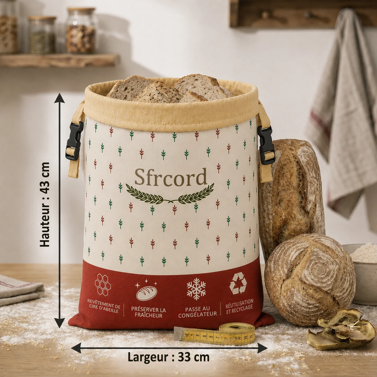 Sac à Pain Premium en Coton 100% et Cire d'Abeille
