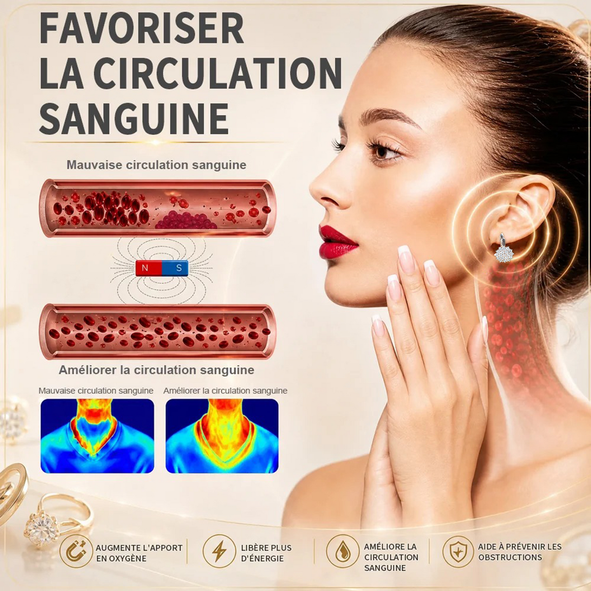 (VENTE SPÉCIALE – DERNIER JOUR : -80 % 🔥) 👩🏻‍⚕️ Boucles d’oreilles au germanium et au magnésium – Vitalité lymphatique et thérapie magnétique