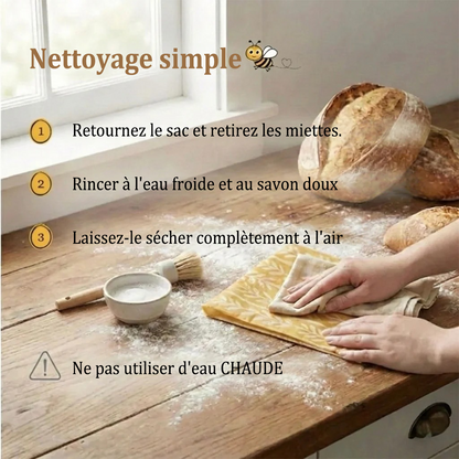 Sac à Pain Premium en Coton 100% et Cire d'Abeille