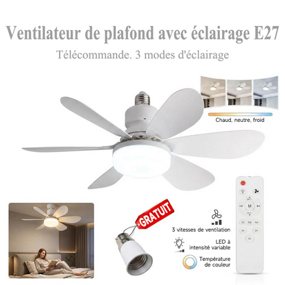 ⚡ Ventilateur lampe E27 2-en-1 avec LED & télécommande – fraîcheur et éclairage pour les journées chaudes