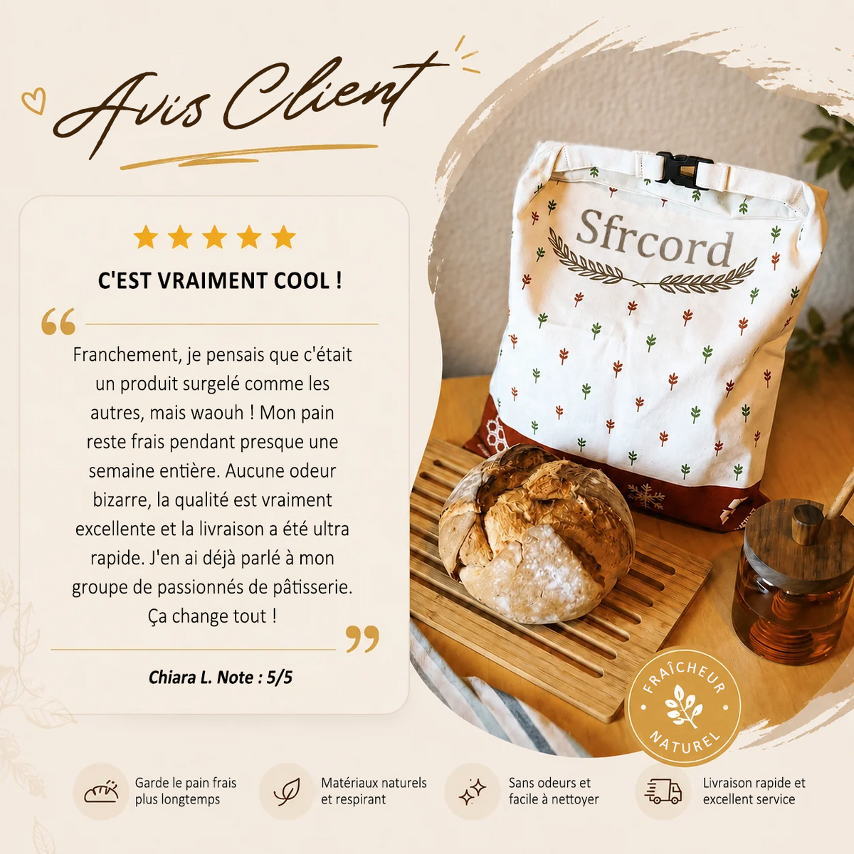 Sac à Pain Premium en Coton 100% et Cire d'Abeille