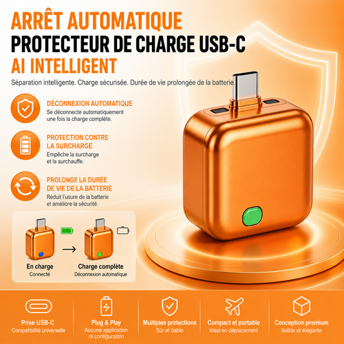 🔥 Protecteur de charge USB-C 140 W avec IA et arrêt automatique à pleine charge