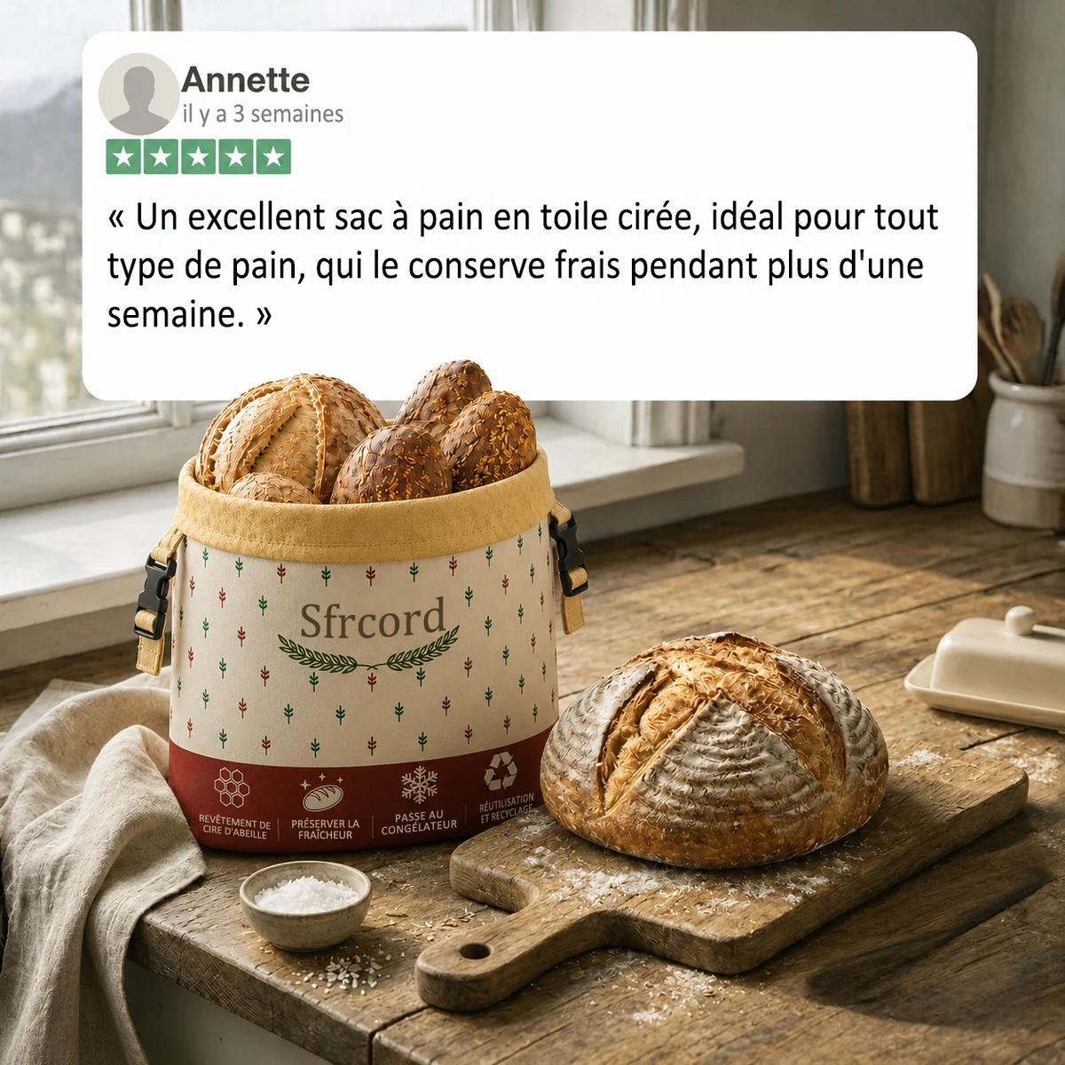 Sac à Pain Premium en Coton 100% et Cire d'Abeille