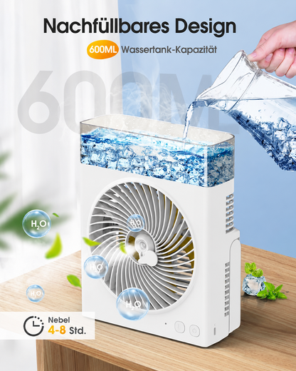 ❄️ BVJ tragbarer Sprühventilator❄️ | Bis zu 30 Std. Akkulaufzeit • 600-ml-Wassertank • USB-Aufladung • Leiser Betrieb | Ideal für Zuhause, Büro, Camping & Reisen