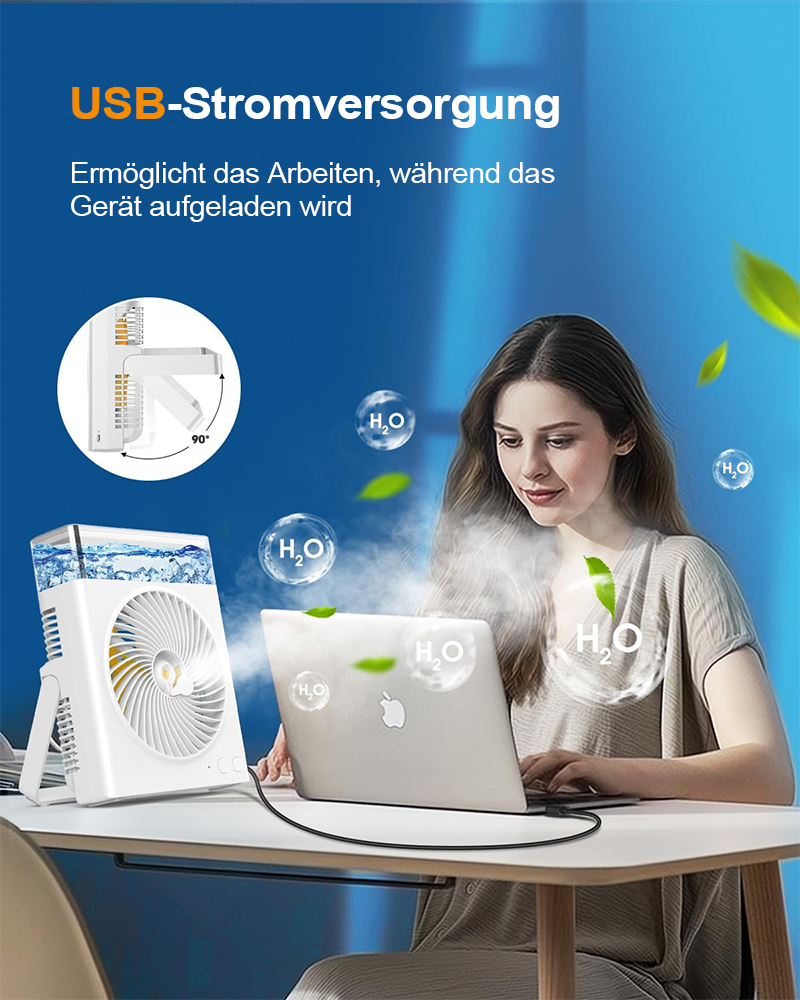 ❄️ BVJ tragbarer Sprühventilator❄️ | Bis zu 30 Std. Akkulaufzeit • 600-ml-Wassertank • USB-Aufladung • Leiser Betrieb | Ideal für Zuhause, Büro, Camping & Reisen