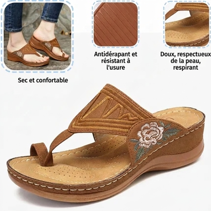 Sandales brodées rétro pour femme | Soutien de la voûte plantaire ergonomique — Marchez toute la journée sans fatigue | Antidérapantes & respirantes