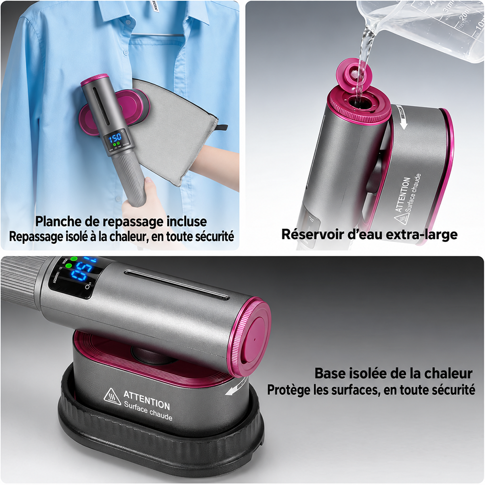 🔥 𝑫𝑬𝑹𝑵𝑰𝑬𝑹 𝑱𝑶𝑼𝑹 – 𝟖𝟎 % 𝑫𝑬 𝑹É𝑫𝑼𝑪𝑻𝑰𝑶𝑵 🔥 Défroisseur & Fer à Vapeur 2-en-1 1200W – Chauffe Rapide, Compact & Idéal pour le Voyage