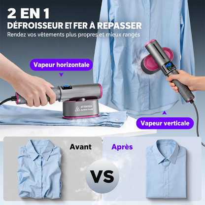 🔥 𝑫𝑬𝑹𝑵𝑰𝑬𝑹 𝑱𝑶𝑼𝑹 – 𝟖𝟎 % 𝑫𝑬 𝑹É𝑫𝑼𝑪𝑻𝑰𝑶𝑵 🔥 Défroisseur & Fer à Vapeur 2-en-1 1200W – Chauffe Rapide, Compact & Idéal pour le Voyage