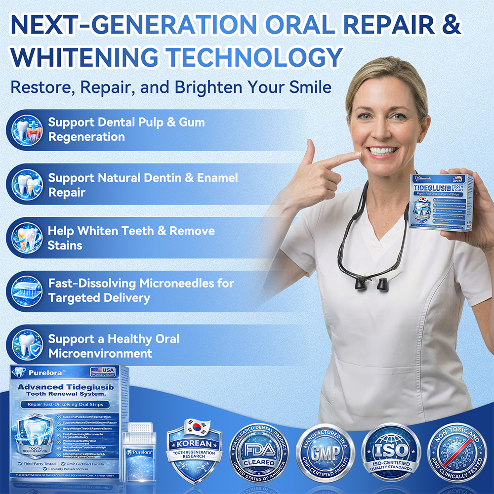 🏥 Pharmacie en ligne | Purelora® 😁 Bandes buccales à dissolution rapide au Tideglusib pour la réparation des dents et des gencives 🦷
