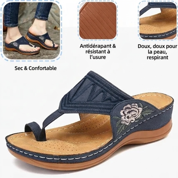 Sandales brodées rétro pour femme | Soutien de la voûte plantaire ergonomique — Marchez toute la journée sans fatigue | Antidérapantes & respirantes