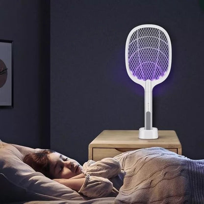 🔦 Raquette anti-moustiques 2-en-1 | Haute tension 3 000 V | Socle autonome | Maison, cuisine, terrasse et camping