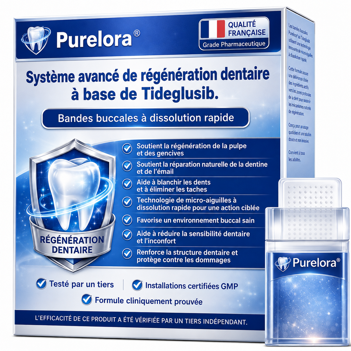 🏥 Pharmacie en ligne | Purelora® 😁 Bandes buccales à dissolution rapide au Tideglusib pour la réparation des dents et des gencives 🦷