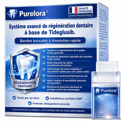 🏥 Pharmacie en ligne | Purelora® 😁 Bandes buccales à dissolution rapide au Tideglusib pour la réparation des dents et des gencives 🦷