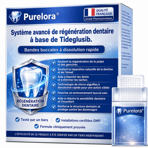 🏥 Pharmacie en ligne | Purelora® 😁 Bandes buccales à dissolution rapide au Tideglusib pour la réparation des dents et des gencives 🦷