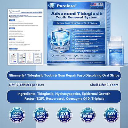 🏥 Pharmacie en ligne | Purelora® 😁 Bandes buccales à dissolution rapide au Tideglusib pour la réparation des dents et des gencives 🦷