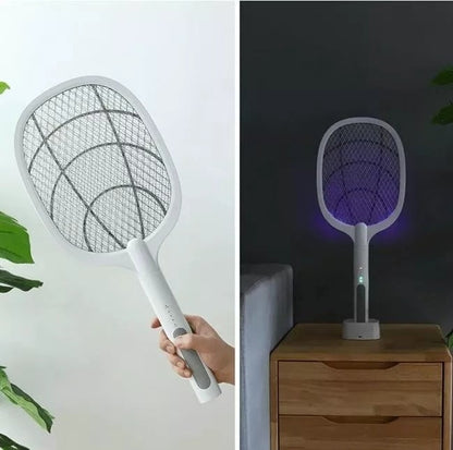 🔦 Raquette anti-moustiques 2-en-1 | Haute tension 3 000 V | Socle autonome | Maison, cuisine, terrasse et camping