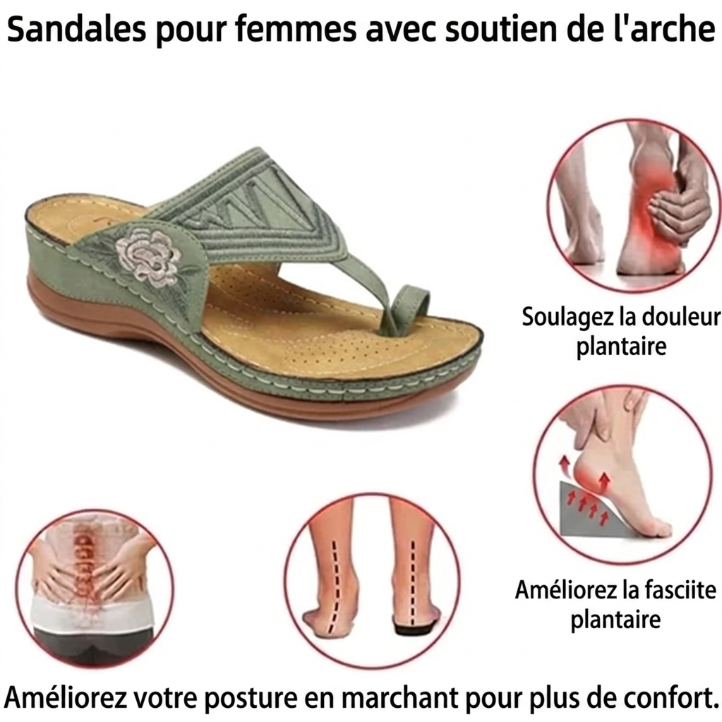 Sandales brodées rétro pour femme | Soutien de la voûte plantaire ergonomique — Marchez toute la journée sans fatigue | Antidérapantes & respirantes