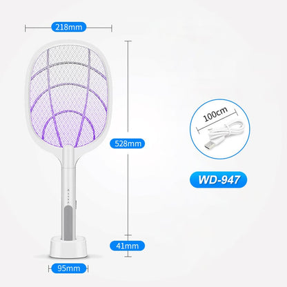 🔦 Raquette anti-moustiques 2-en-1 | Haute tension 3 000 V | Socle autonome | Maison, cuisine, terrasse et camping