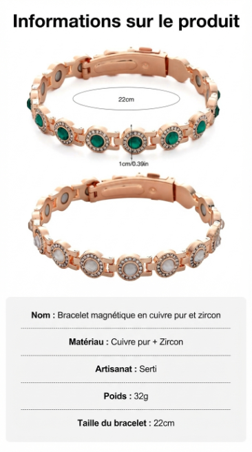 🔥 -80 % | Bracelet magnétique en cuivre pur avec zircon étincelant – Taille ajustable