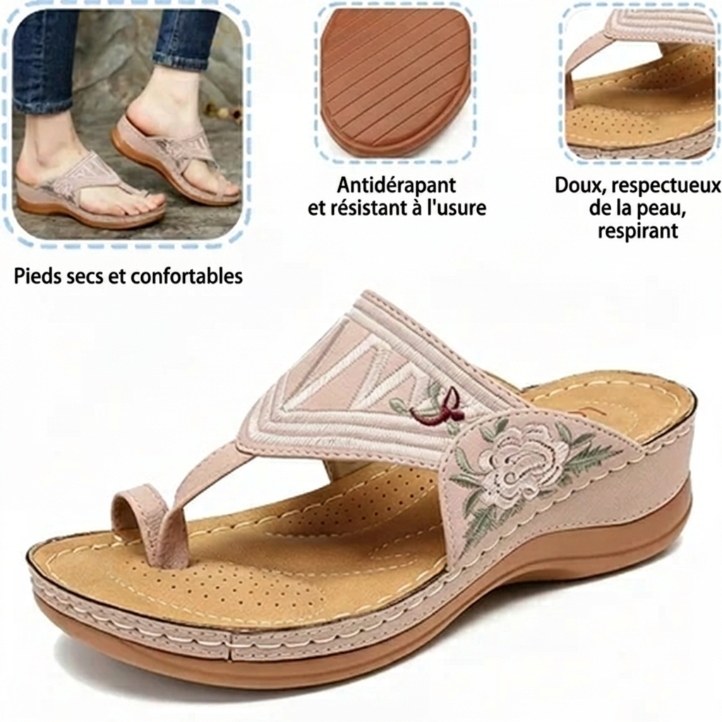 Sandales brodées rétro pour femme | Soutien de la voûte plantaire ergonomique — Marchez toute la journée sans fatigue | Antidérapantes & respirantes