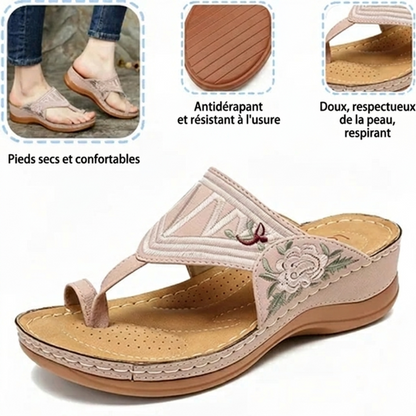 Sandales brodées rétro pour femme | Soutien de la voûte plantaire ergonomique — Marchez toute la journée sans fatigue | Antidérapantes & respirantes