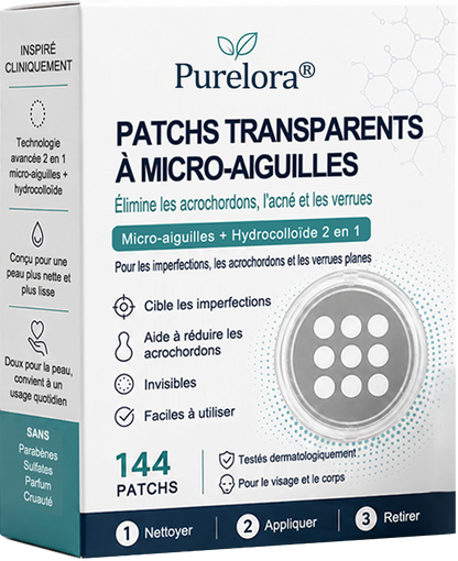 ✨Patch 2-en-1 𝐏𝐮𝐫𝐞𝐥𝐨𝐫𝐚® : Microneedle & Hydrocolloïde🍀 | Élimine les grains de beauté en relief, les verrues planes et les acrochordons | Aide à atténuer les rides, les cicatrices et les imperfections | Patch invisible adapté au visage et au corps