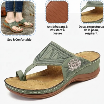 Sandales brodées rétro pour femme | Soutien de la voûte plantaire ergonomique — Marchez toute la journée sans fatigue | Antidérapantes & respirantes