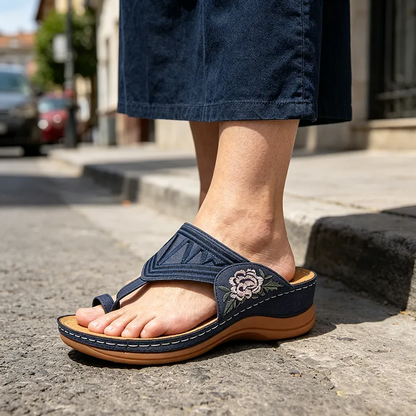 Sandales brodées rétro pour femme | Soutien de la voûte plantaire ergonomique — Marchez toute la journée sans fatigue | Antidérapantes & respirantes