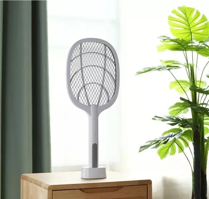 🔦 Raquette anti-moustiques 2-en-1 | Haute tension 3 000 V | Socle autonome | Maison, cuisine, terrasse et camping