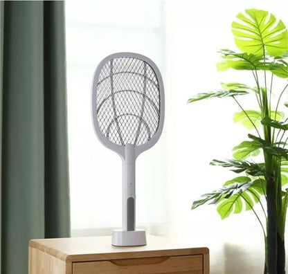 🔦 Raquette anti-moustiques 2-en-1 | Haute tension 3 000 V | Socle autonome | Maison, cuisine, terrasse et camping
