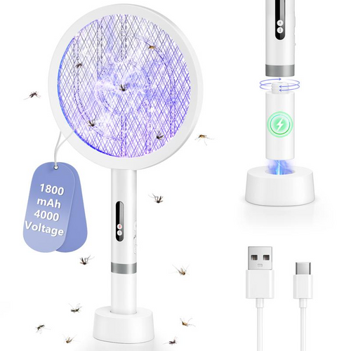🔦 Raquette anti-moustiques 2-en-1 | Haute tension 3 000 V | Socle autonome | Maison, cuisine, terrasse et camping